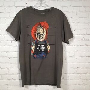 Vintage Hi I'm Chucky T Shirt Mens Medium Gray Faded 100% Cotton 10/31